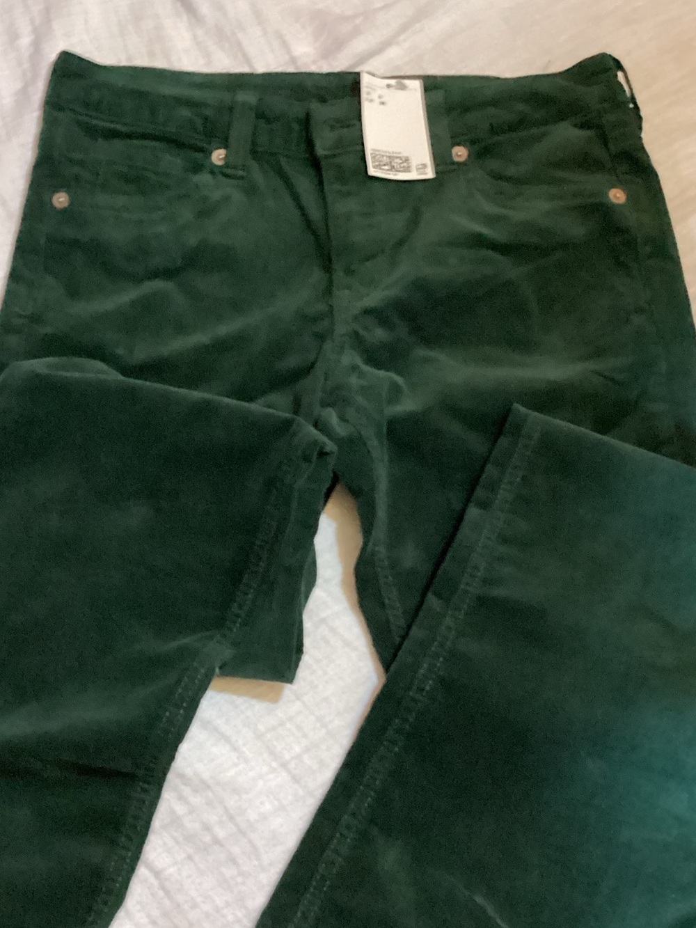 H&M Dark Green Corduroy Trousers for Women